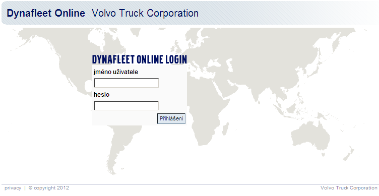 1) Přihlášení do Dynafleet online Přihlášení provedete přes stránku www.dynafleetonline.com Používejte Internet Explorer 7 a vyšší verze. Ostatní prohlížeče nejsou podporovány.