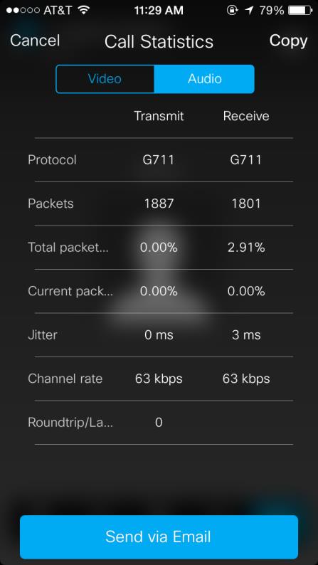 NEW ON JABBER WINDOWS/IOS/ANDROID AUDIO & VIDEO STATISTICS Audio & video statistics All Jabber clients now