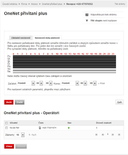 4.1.4.2 Editace záznamu OneNet přivítání plus Pro editaci založeného záznamu: 1. V menu Hovory v záložce Firma klikněte na OneNet přivítání plus.