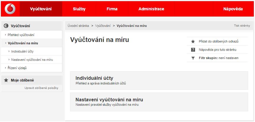 2. Pro zobrazení přehledu vyúčtování je třeba zadat období, za které chcete vyúčtování sledovat a uživatele s tel. číslem. Po zadání parametrů klikněte na Vytvořit.