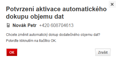 132. Obrázek nastavení Automatického dokupu objemu dat 7. Vyberete požadovaný stav, objem dat a počet automatických dokupů objemu dat a klikněte na Uložit pro uložení nastavení.