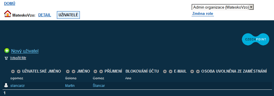 3.5 Správa uživatelů 3.5.1 Zobrazení seznamu uživatelů V horním menu klikněte na položku Uživatelé.
