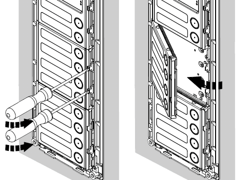 2.1.2 Demontáž a montáž vizitek Po pravé straně každého modulu jsou dvě příchytky, po oddálení lze přední panel vysunout. V předním panelu jsou plastovým držáčkem přichyceny papírové vizitky se jmény.