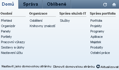 Kapitola 2: Začínáme Tato sekce obsahuje následující témata: Nabídka Domů (strana 15) Nastavit jako domovskou stránku (strana 16) Zobrazit informace o vás (strana 17) Oblíbené (strana 24) Nabídka