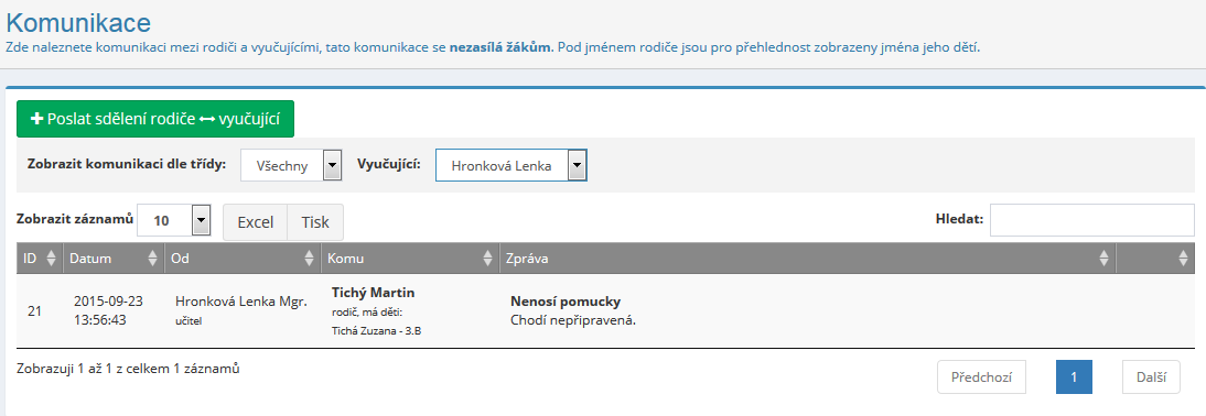 2.6 Chování Tato sekce umožňuje evidovat zápisy týkající se chování jednotlivých studentů.