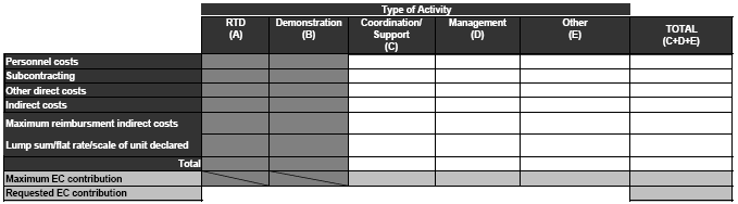 Náklady v projektech CSA vykazování ve Form C Koordinační a podpůrná činnost (Coordination And