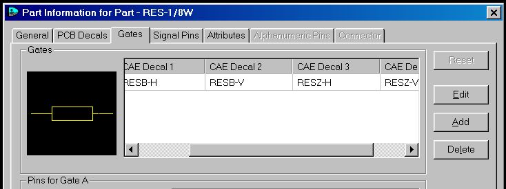 Library Part, vybrat Res 1/8W, v panelu Gates: 5.