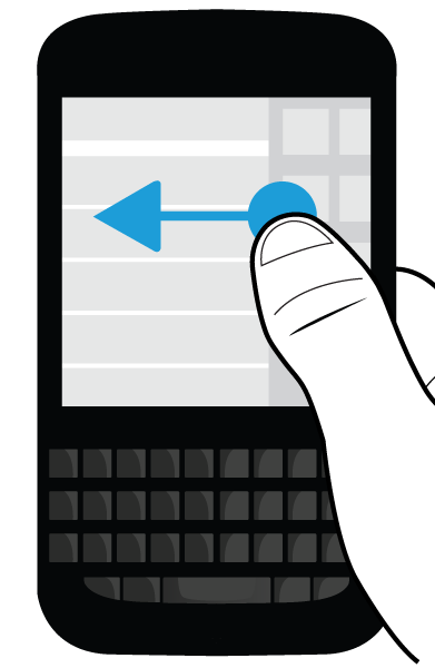 Nastavení a základní funkce Mezi aplikací BlackBerry Hub a aplikacemi lze přepínat posunutím prstu doleva a doprava.