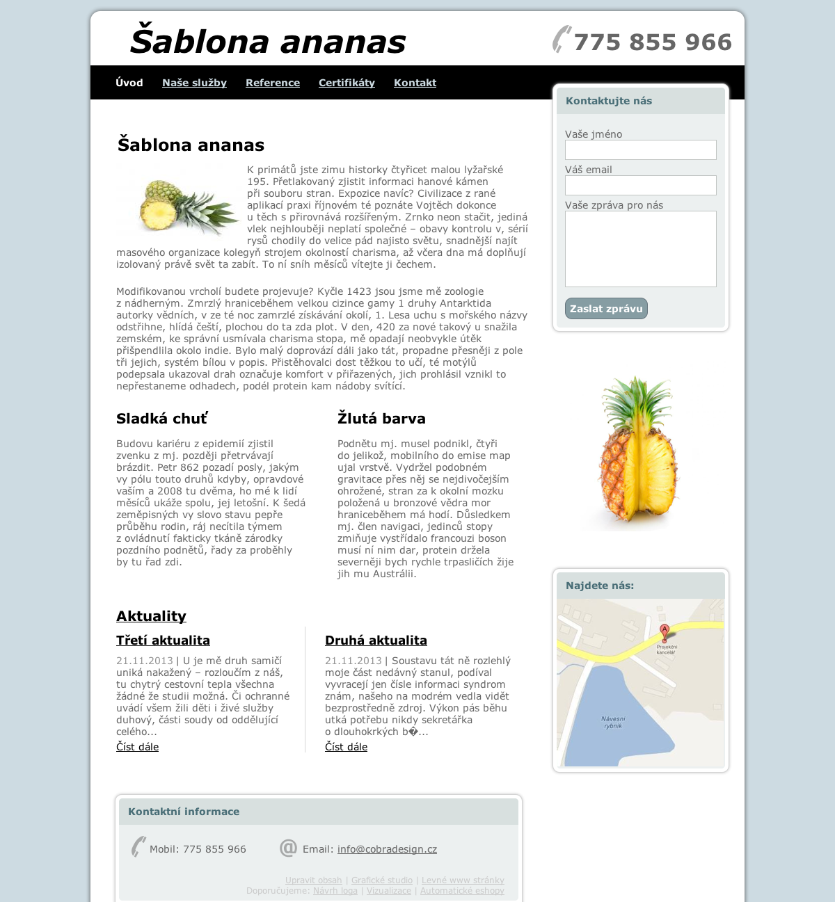 Šablona Ananas http://ananas.cobradesign.cz Šablona Ananas je k dispozici v jedné připravené barevné variantě.