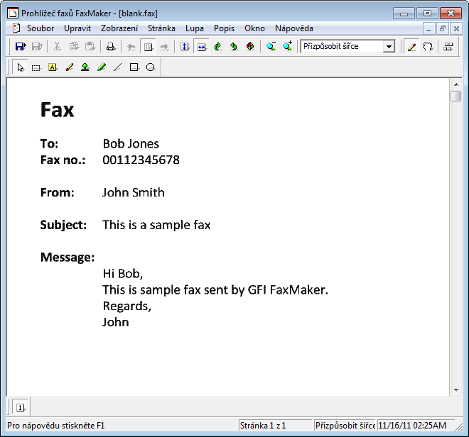 6 Prohlížeč faxů GFI FaxMaker Prohlížeč faxů GFI FaxMaker umožňuje správu souborů faxů (*.fax) a jejich prohlížení, úpravu, tisk a ukládání.