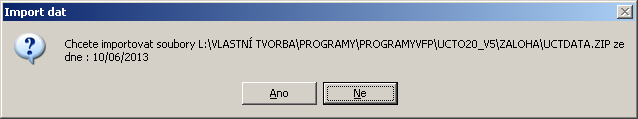 Zvolíme adresář, případně jednotku kam budou data exportována v souboru UctData.ZIP. Import dat Vyhledejte kde je umístěn soubor UctData.