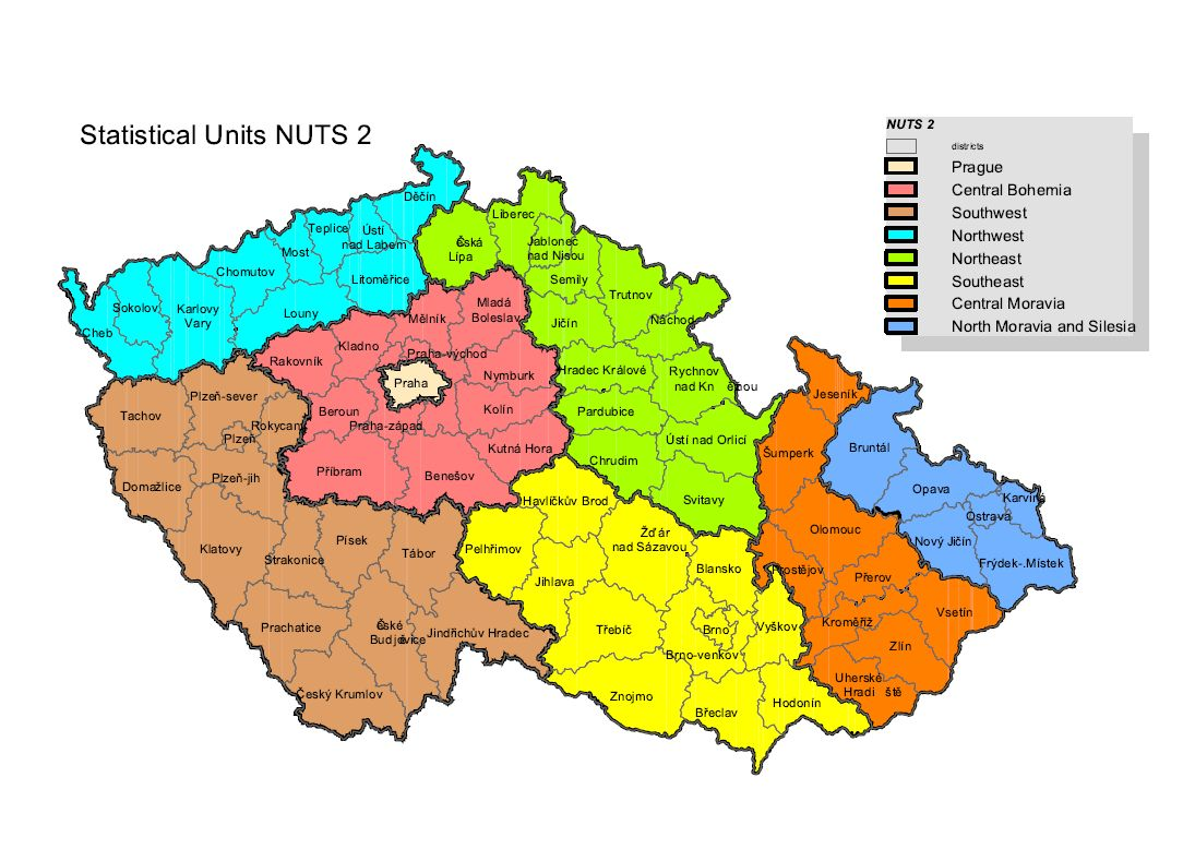 Mapa NUTS2 Počet obcí s pověřeným obecním úřadem v jednotlivých NUTS 2 Obec s pověřeným NUTS 2 obecním úřadem cz en number of units Praha Prague 22 Střední Čechy Central Bohemia 55