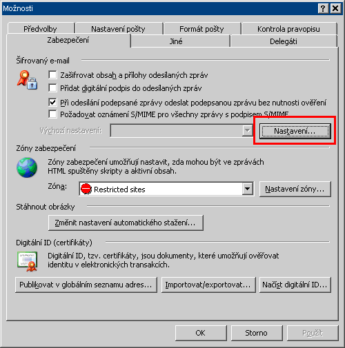 4. Aktivace zabezpečení v MS Outlook 4.1. Aktivace - Outlook 2003 1.