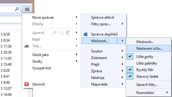 V menu Nastavení účtu vyberte účet, který jste vytvořili a zvolte Zabezpečení.