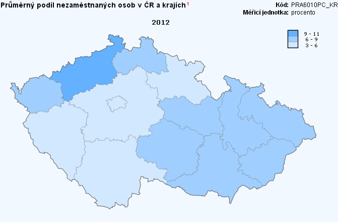 Obrázek 15: Průměrný podíl nezaměstnaných osob v ČR a krajích Zdroj: http://www.czso.cz V posledních letech se nezaměstnanost stává zcela právem často skloňovaným pojmem.