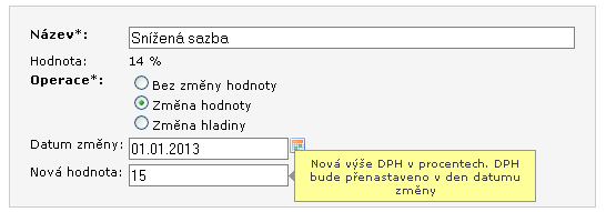 editaci karty Poplatky. B) Sjednocení sazby DPH na 17,5 % Krok 2a.