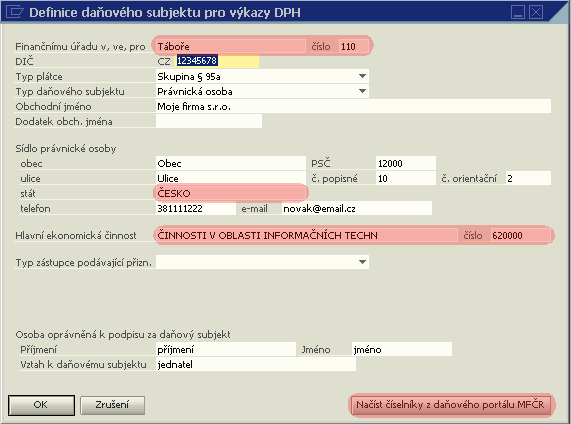 ovšem na vlastní zodpovědnost, protože je opět nutné zadat přesné hodnoty z číselníků daňového portálu. 3.