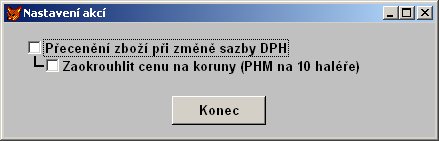 Program DPH20100101.EXE 5.2 Nastavení akcí přecenění K D Y : Nejpozději před spuštěním převodu (před spuštěním Akce ) Tato funkce slouží k nastavení parametrů akcí souvisejících se změnou sazby DPH.