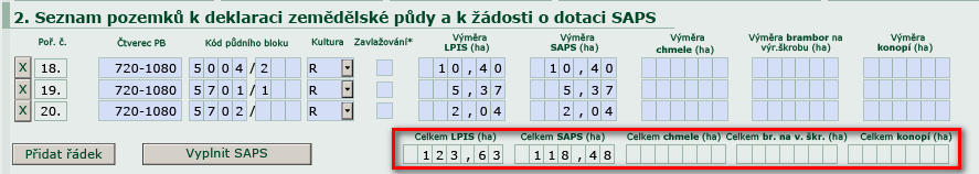 Pořadová čísla řádků, součtové údaje a čísla stránek Pořadová čísla se nevyplňují, ale jsou ve formuláři automaticky doplňována a aktualizována v závislosti na předtištěných, doplňovaných či