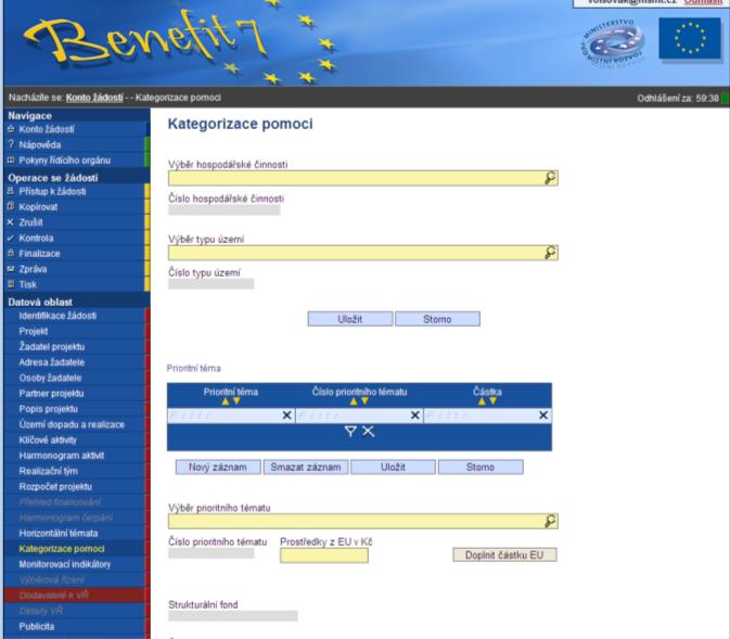 2.17 Kategorizace pomoci Výběr hospodářské činnosti Na výběr je pouze jedna moţnost č. 18 Vzdělávání.