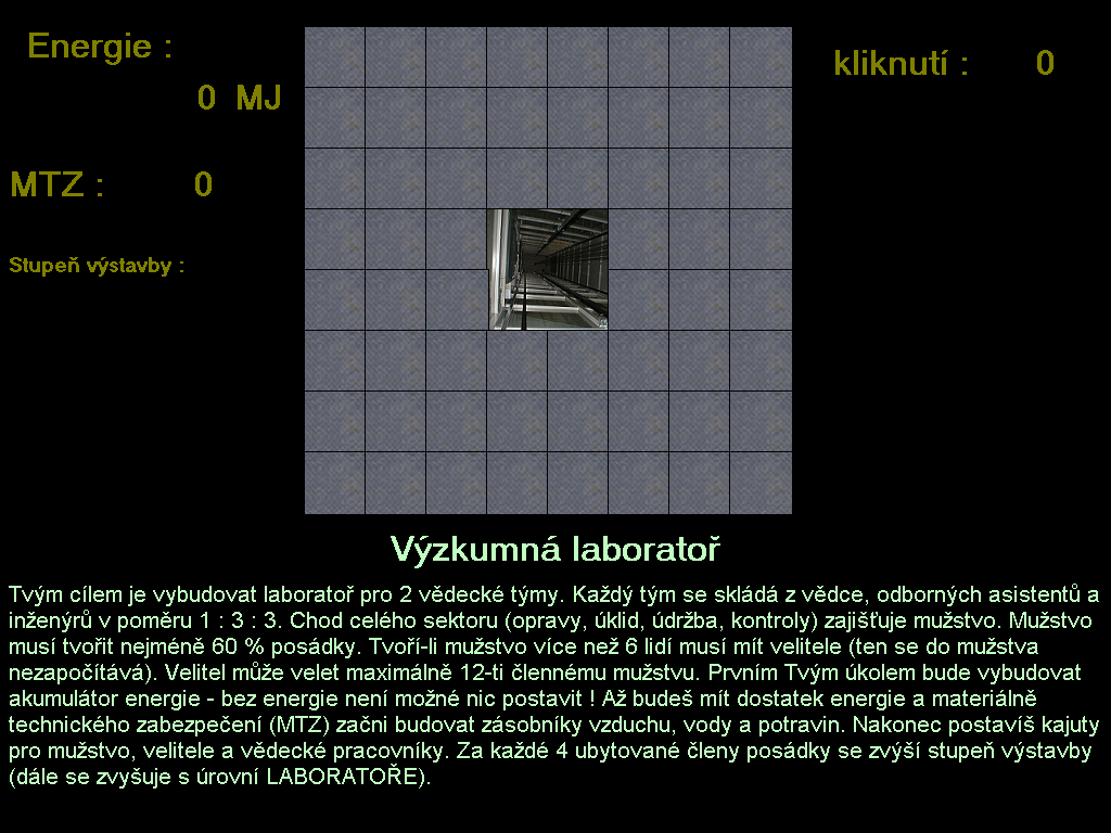 Zde musíš vybudovat vše potřebné pro chod laboratoře : zásobníky