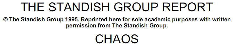 Data: Standish Group CHAOS Report 1995; Emam, Koru: A Replicated Survey of IT Software Project Failures, IEEE