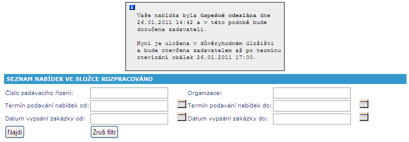 Obrázek 20 - Rozpracovaná nabídka - Přehled nabídky Úspěšné odeslání vám bude potvrzeno zobrazením zprávy o úspěšném odeslání nabídky (Obrázek 21).