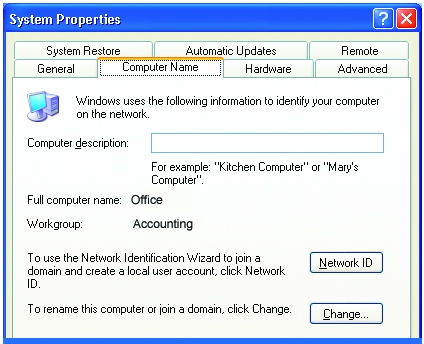 V oknì Vlastnosti systému (System Properties) vyberte záložku Název poèítaèe (Computer Name).