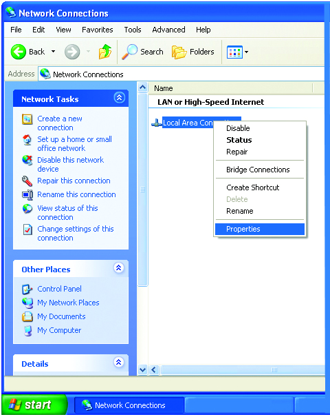 Kliknìte dvojitì na Sí ová pøipojení (Network Connections).