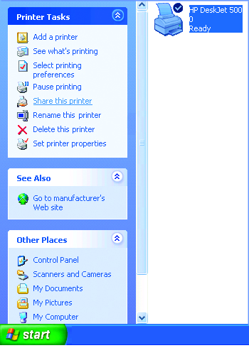 Kontrola správné instalace: Jdìte na Start > Tiskárny a faxy (Printers and Faxes). Po úspìšné instalaci se objeví ikona tiskárny, jak ukazuje obrázek vpravo.