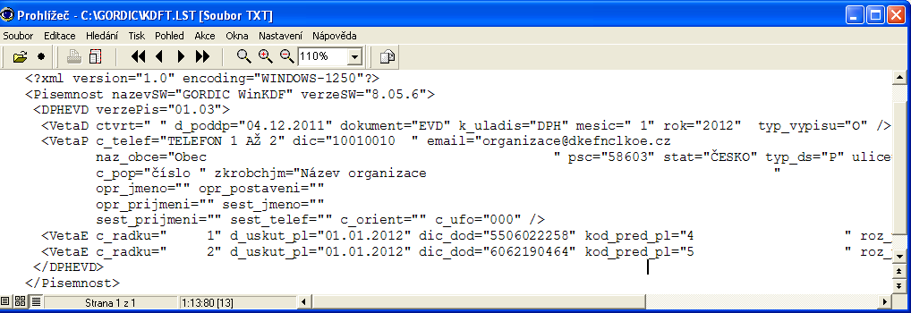 Ukázka opisu XML
