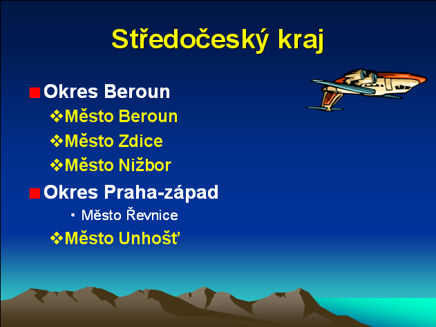 MODUL 6 6. A Na pracovním disku uchazeče vyhledejte ve složce Test M6 šablonu prezentace s názvem Tatry.pot a tuto šablonu použijte na všechny snímky otevřené prezentace s názvem Okresy a města.