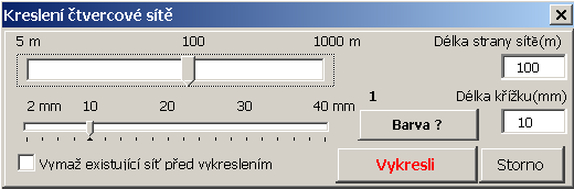 Roadcad7 kolmici v ose delky 20m. Je na uživateli tuto pak vymazat. Lze nastavit i barvu kreslení bodu a kolmice. Funkce se ovládá tímto dialogem: Vzdálenost od osy akt. trasy + staničení paty.