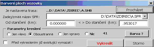 Roadcad7 Funkce provede šrafování svahů tělesa komunikace. aktivní trasy v úseku od do km, na obou stranách, nebo jen vlevo nebo jen vpravo v úsecích podle parametrů uvedených ve formuláři.