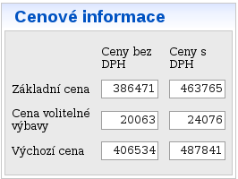 4.4.4. Cenové informace vozidla (OA, NU) Před přechodem do ocenění vozidla je možné zjistit základní cenové informace vozidla v tabulce cenových informací nacházející se pod obrázkovou přílohou.