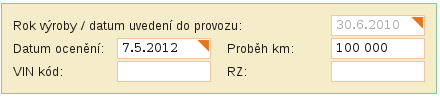 5.4.2. Ocenění NÁKLADNÍHO VOZIDLA s NÁSTAVBOU a PŘÍSLUŠENSTVÍM Před výsledným oceněním lze zadat Datum ocenění a je třeba zadat Proběh.