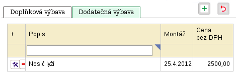 Jednotlivé výbavy se přidají zelenou šipkou + finální zadání se provede tlačítkem Přenést vybrané do doplňkové výbavy 4.4.3.