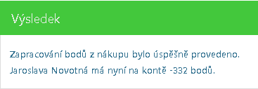 V tomto poli se ukazuje načtený ean kód karty nebo zboží. V tomto poli se zobrazí po načtení zákaznické karty identifikuje zákazník a ukáže se příslušný počet bodů na bodovém kontě.