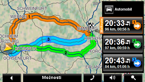 Zpět: Ukončí navigaci (viz "Ukončení navigace", str. 67).