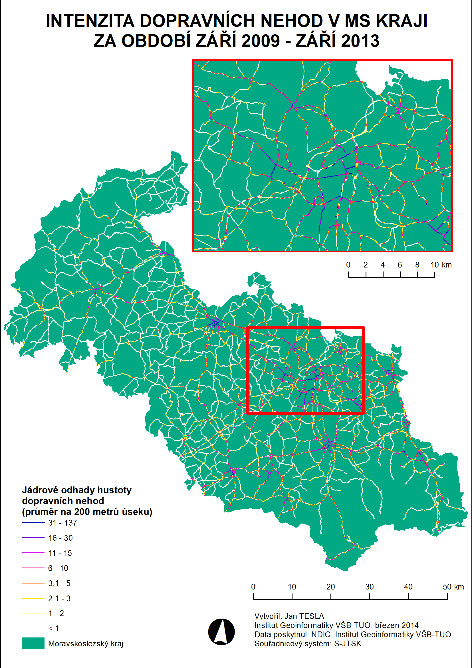 Obrázek 22: Jádrový odhad hustoty dopravních