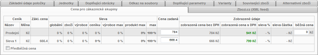 záložka Doplňující obrázky záložka Doplňující parametry záložka