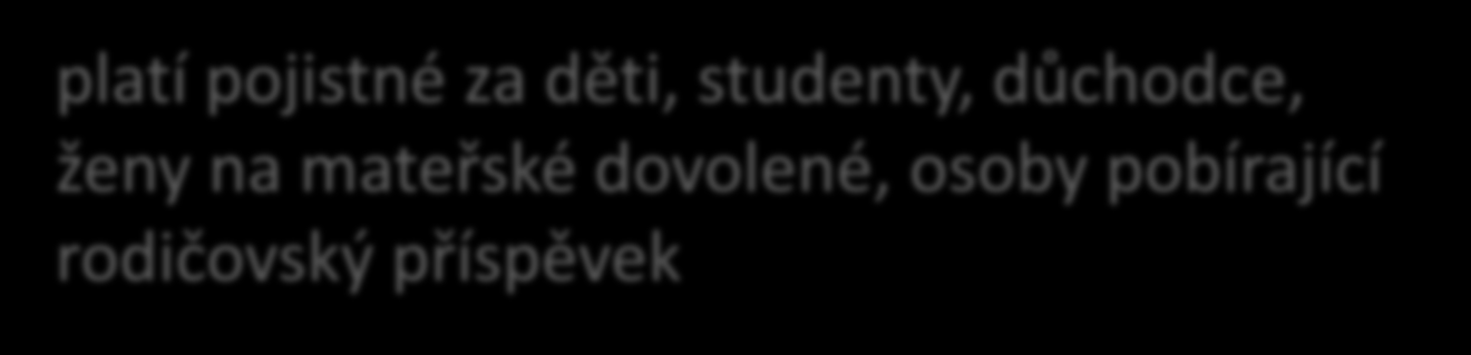 Charakteristika jednotlivých plátců zdravotního pojištění stát platí pojistné za děti, studenty, důchodce, ženy na mateřské dovolené,