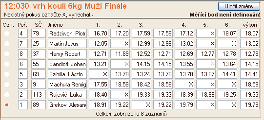 Upozornění po každém zadání výkonu uložte údaje tlačítkem Uložit změny. Uložíte tím data do databáze a tím budou viditelné ostatním uživatelům.