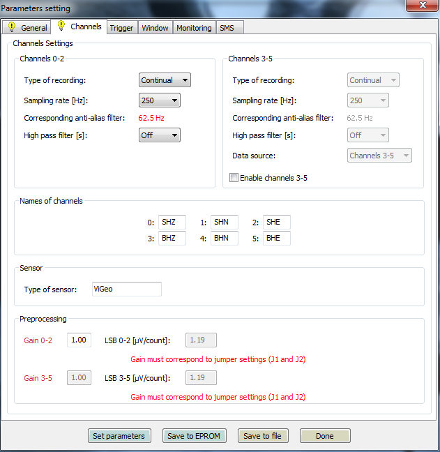 Obr. 8 Program SeisTools příklad nastavení