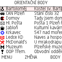 -4- Ve spodní části jsou nadpisy tlačítek. Ostatní položky lze vypínat nebo zapínat v menu NASTAVENÍ-ZOBRAZENÍ MAPY a jsou to: SOUŘADNICE RYCHLOST KOMPAS MĚŘÍTKO VÝŠKA NAD M. VZDÁLENOST B.