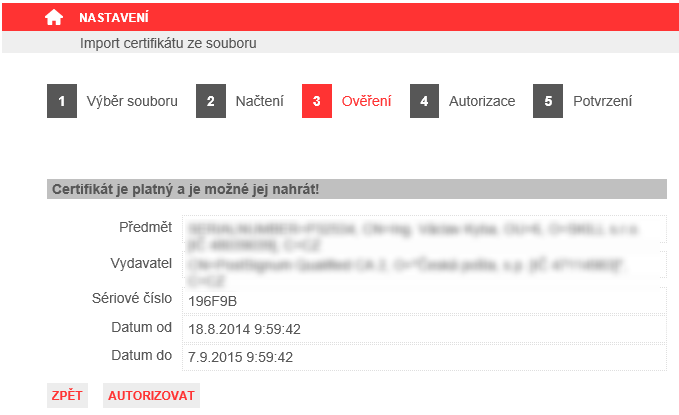 Obrázek 27 2. krok průvodce, Obsah souboru s certifikátem Ve třetím kroku průvodce dojde ke kontrole platnosti a použitelnosti certifikátu.