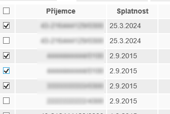 4.6.2 Přehled příkazů k úhradě Seznam všech běžných příkazů k úhradě je dostupný v hlavním menu BĚŽNÝ PŘÍKAZ pomocí výběru položky PŘEHLED v rozbalovacím menu.