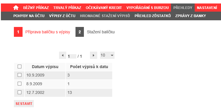 4.12 Hromadné stažení výpisů Aplikace umožňuje zmocněné osobě stáhnout balíček se všemi výpisy ze všech účtů k jednomu datu.