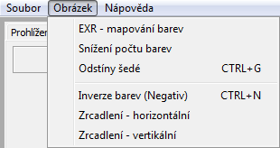 UTB ve Zlíně, Fakulta aplikované informatiky, 2012 54 Obr.16 Záložka v menu - Soubor Obr.17 Záložka v menu - Obrázek Obr.18 Záložka v menu - Nápověda 5.1.1 Menu Soubor Pro otevření souboru s obrazovými daty slouží položka Otevřít, pro jeho uložení do příslušného formátu lze použít položku Uložit jako.