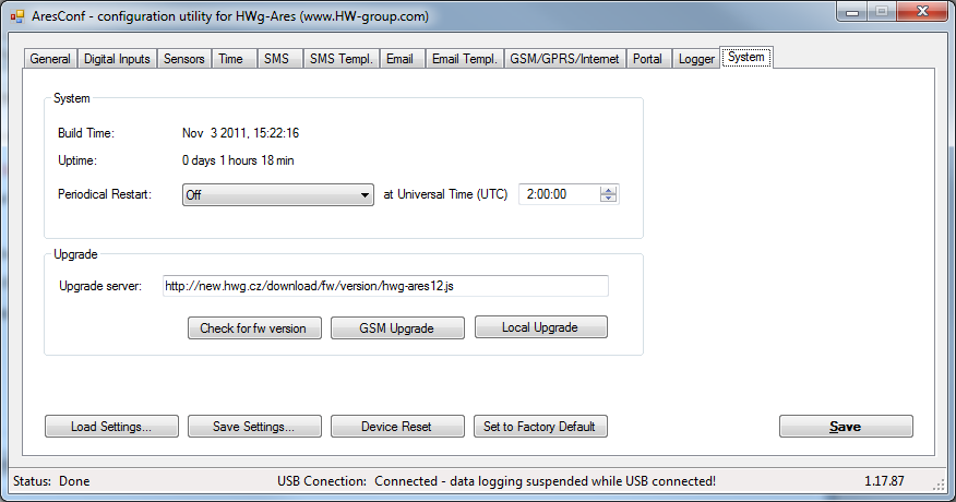 System Záložka slouží k zobrazení a nastavení systémových proměnných, upgrade firmware a uložení či obnovení konfigurace.